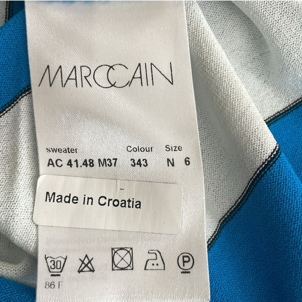 Marc Cain Black and White Striped Top with Blue Detail - Picture 6 of 7